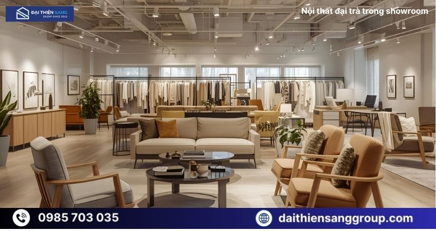Nội thất đại trà trong showroom - sản phẩm sản xuất hàng loạt.