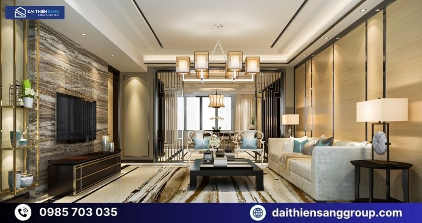 Thiết kế nội thất may đo phòng khách hiện đại tại TP.HCM.